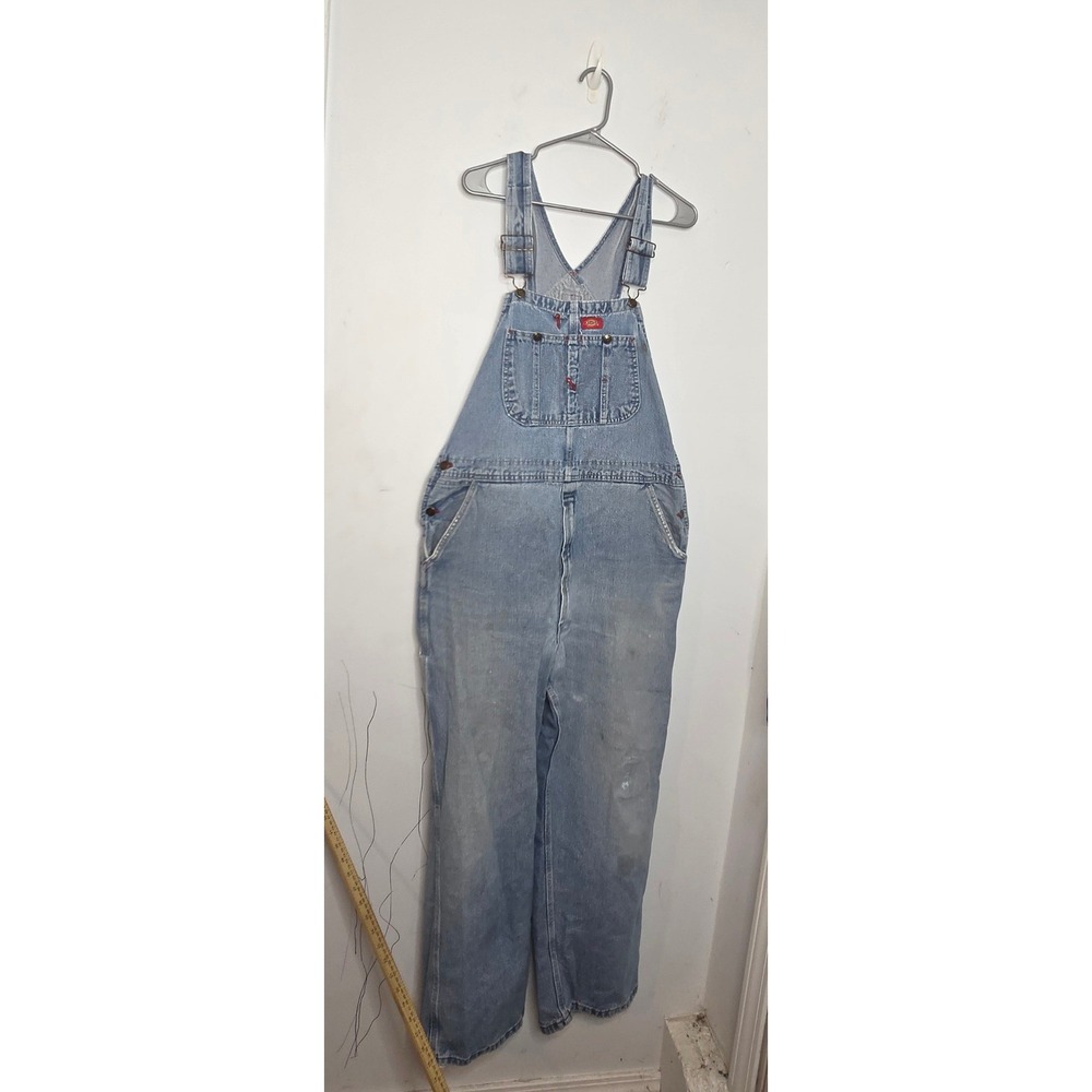 Vintage Dickies Denim Bib Overalls Light Wash Workwear Straight Leg Blue 35x30